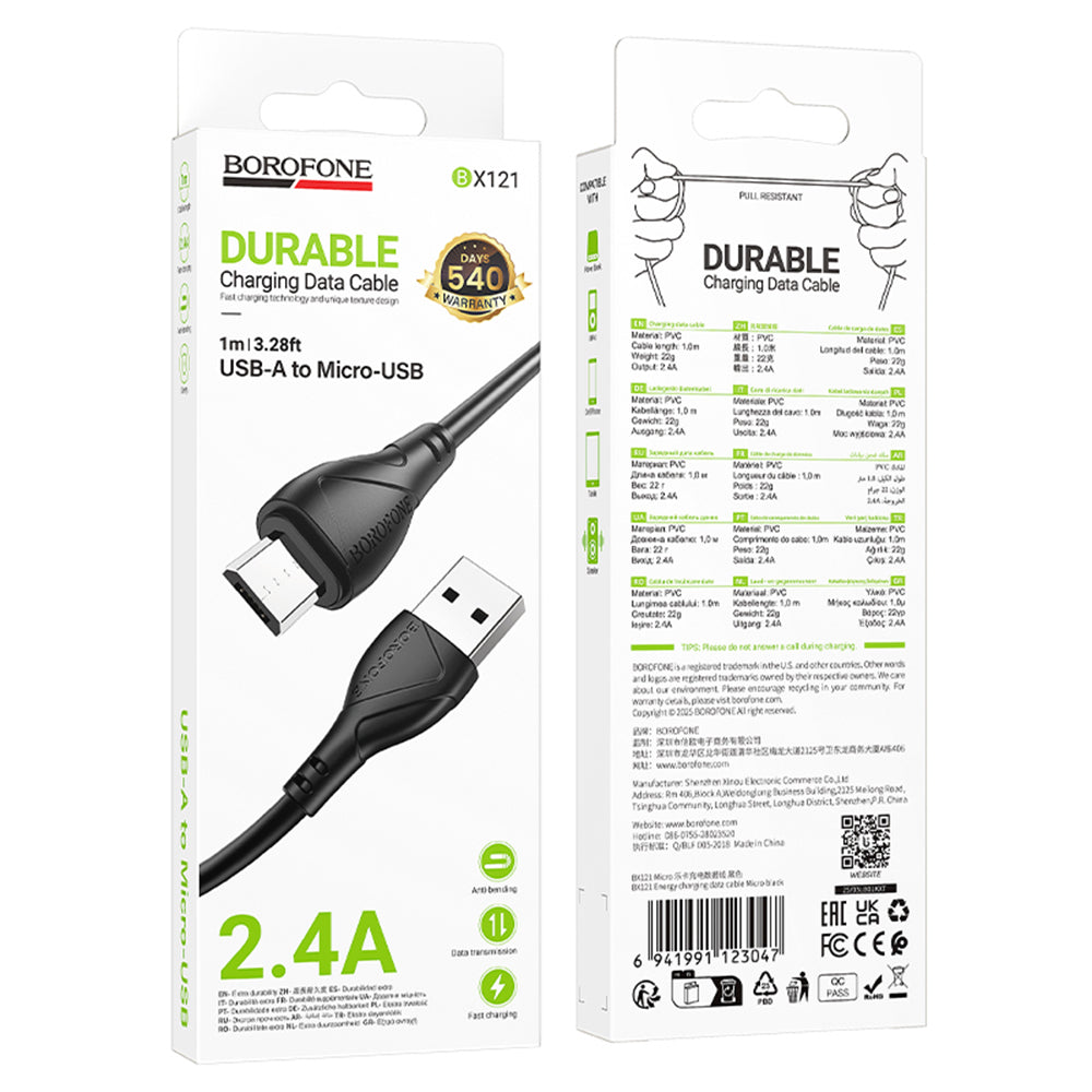 Kabel za podatke i punjenje USB-A - microUSB Borofone BX121 Energy, 18W, 1m, Crni