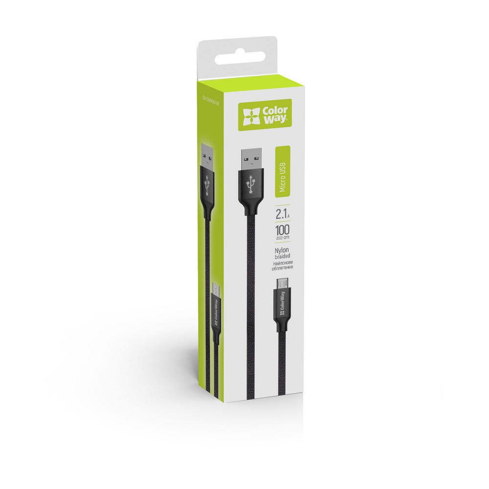 Kabel za podatke i punjenje USB-A - microUSB ColorWay CW-CBUM002, 18W, 1m, Crni