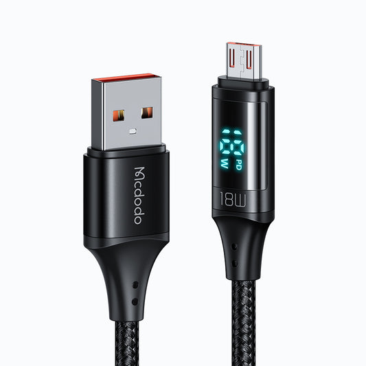 Kabel za podatke i punjenje USB-A - microUSB McDodo CA-1070 Display, 18W, 1.2m, Crni
