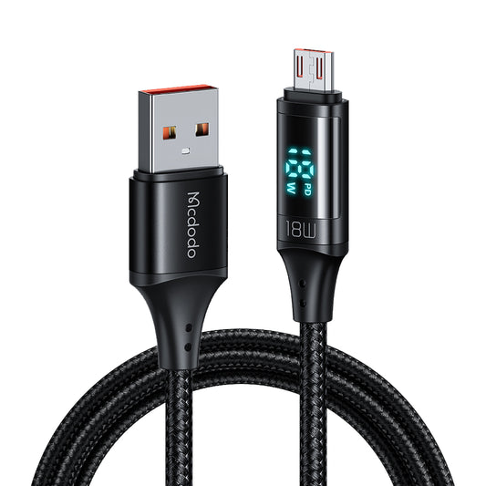 Kabel za podatke i punjenje USB-A - microUSB McDodo CA-1070 Display, 18W, 1.2m, Crni