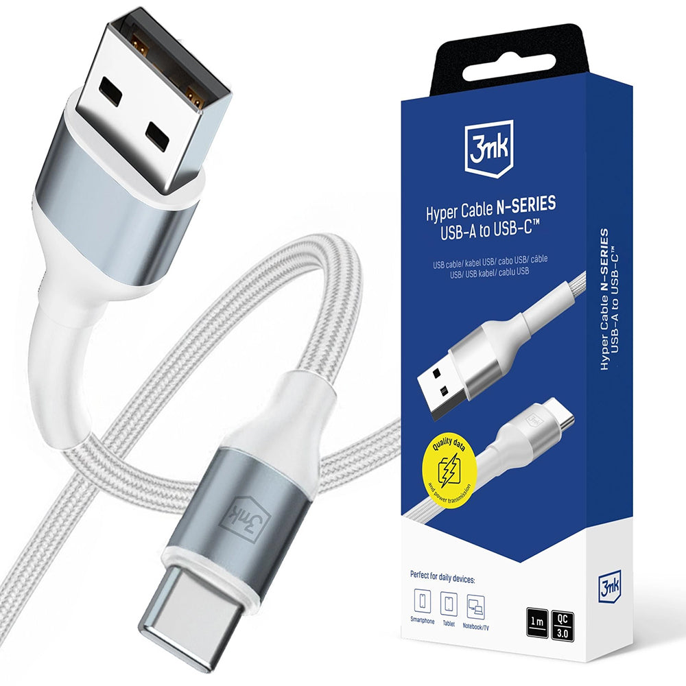 Kabel za podatke i punjenje USB-A - USB-C 3MK Hyper N, 18W, 1m, Bijeli