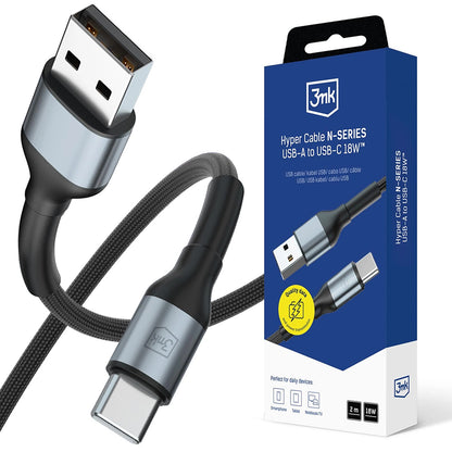 Kabel za podatke i punjenje USB-A - USB-C 3MK Hyper N, 18W, 2m, Crni