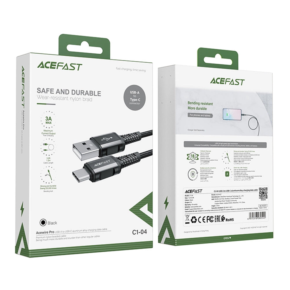 Kabel za podatke i punjenje USB-A - USB-C Acefast C1-04, 18W, 1.2m, Crni