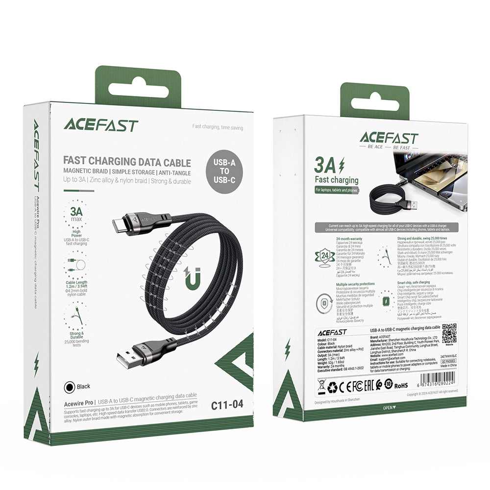 Kabel za podatke i punjenje USB-A - USB-C Acefast C11-04, 18W, 1.2m, Crni
