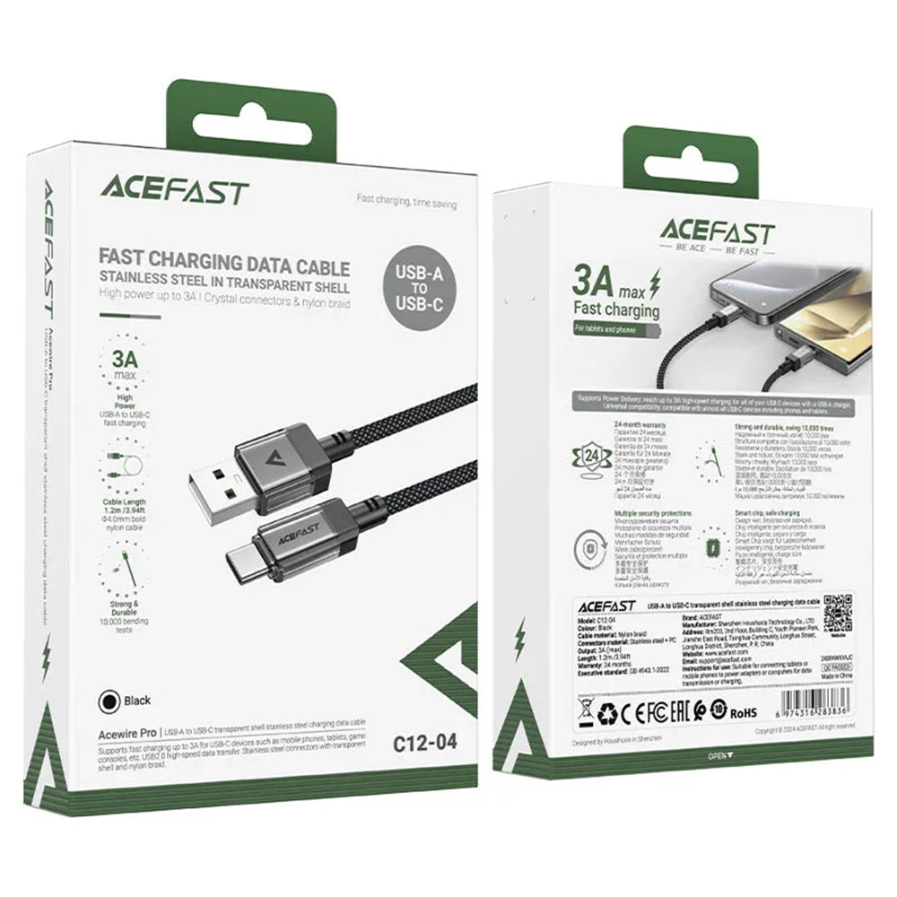 Kabel za podatke i punjenje USB-A - USB-C Acefast C12-04, 18W, 1.2m, Crni