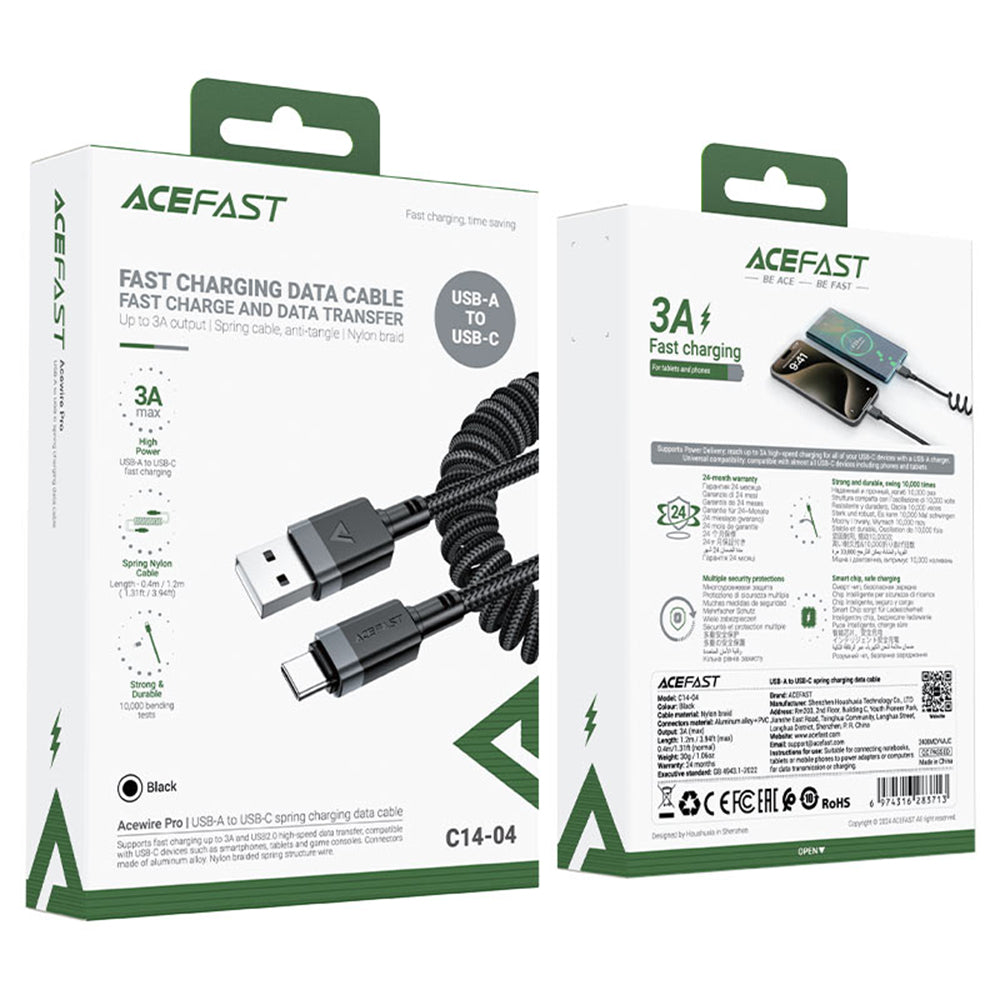 Kabel za podatke i punjenje USB-A - USB-C Acefast C14-04, 18W, 1.2m, Crni
