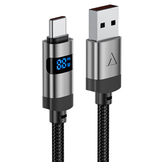 Kabel za podatke i punjenje USB-A - USB-C Acefast C15-04 Display, 66W, 1.2m, Crni
