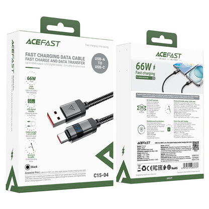 Kabel za podatke i punjenje USB-A - USB-C Acefast C15-04 Display, 66W, 1.2m, Crni