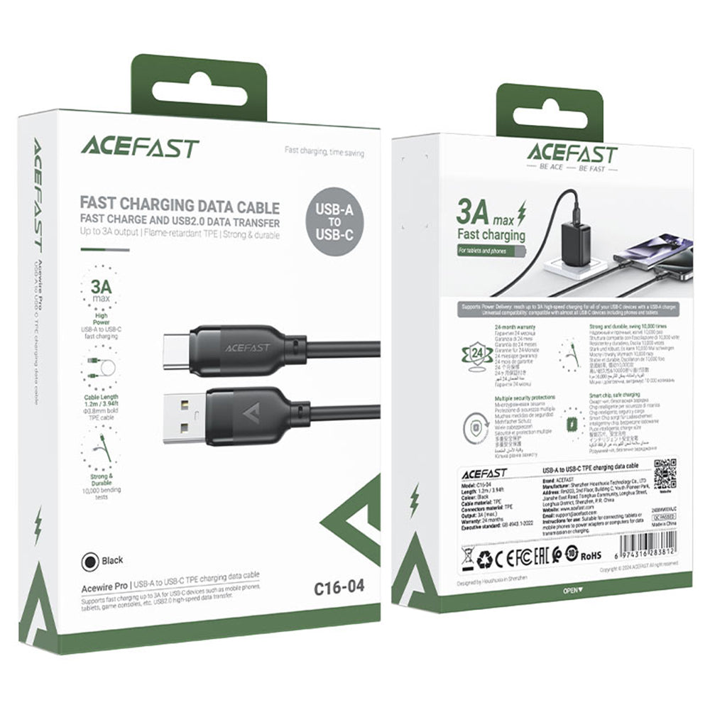 Kabel za podatke i punjenje USB-A - USB-C Acefast C16-04, 18W, 1.2m, Crni