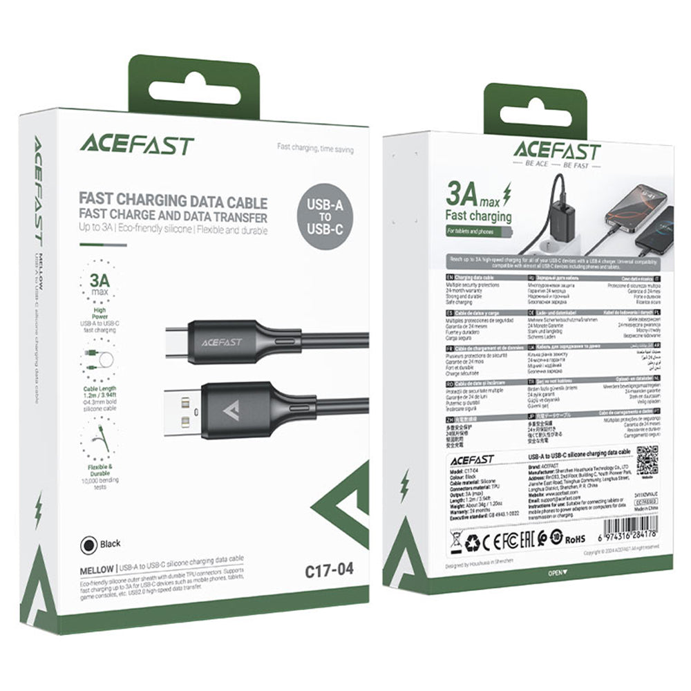 Kabel za prijenos podataka i punjenje USB-A - USB-C Acefast C17-04, 18W, 1.2m, Crni