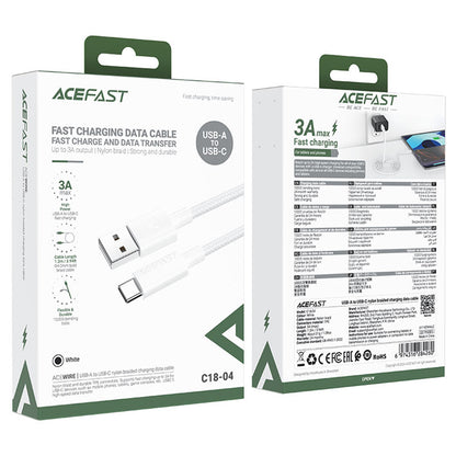 Kabel za podatke i punjenje USB-A - USB-C Acefast C18-04, 18W, 1.2m, Bijeli