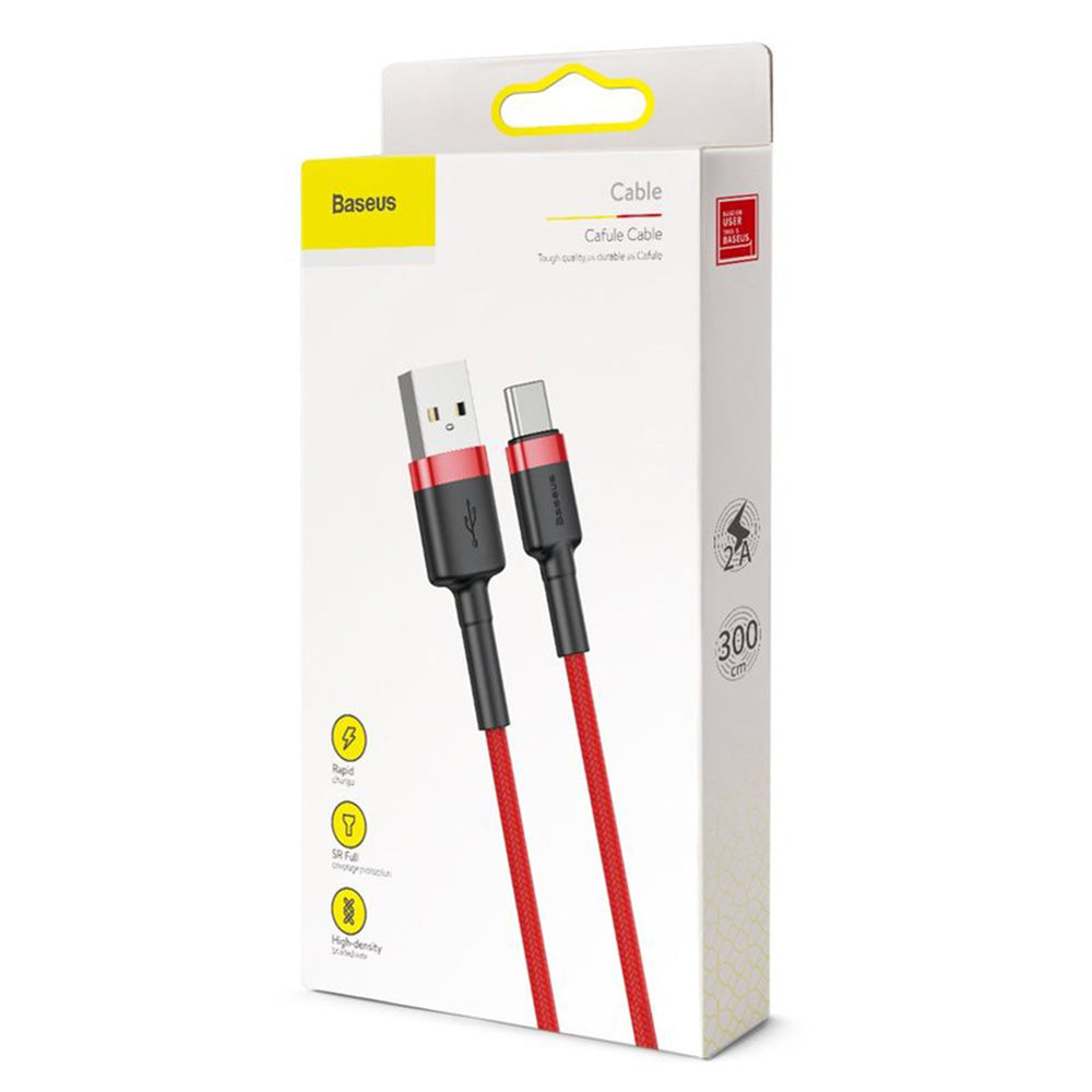 USB-A - USB-C Baseus Cafule kabel za podatke i punjenje, 18W, 3m, Crveni CATKLF-U09