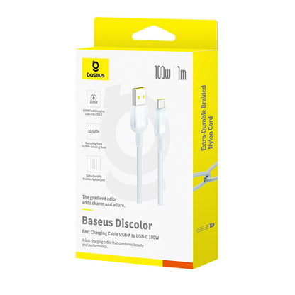 Kabel za podatke i punjenje USB-A - USB-C Baseus Discolor, 100W, 1m, Plavo Zelen E0420801