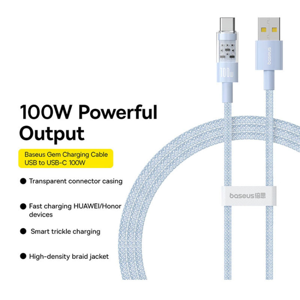 Kabel za prijenos podataka i punjenje USB-A - USB-C Baseus Gem, 100W, 1m, Plava P10373002311-00