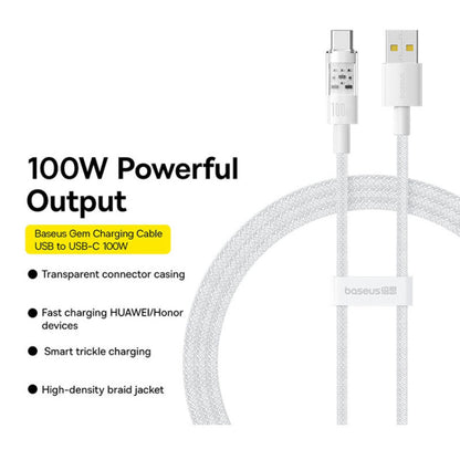 Kabel za podatke i punjenje USB-A - USB-C Baseus Gem, 100W, 2m, Bijeli P10373002211-01
