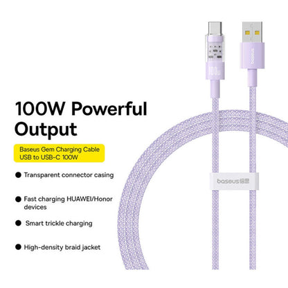 Kabel za podatke i punjenje USB-A - USB-C Baseus Gem, 100W, 2m, Ljubičasta P10373002511-01