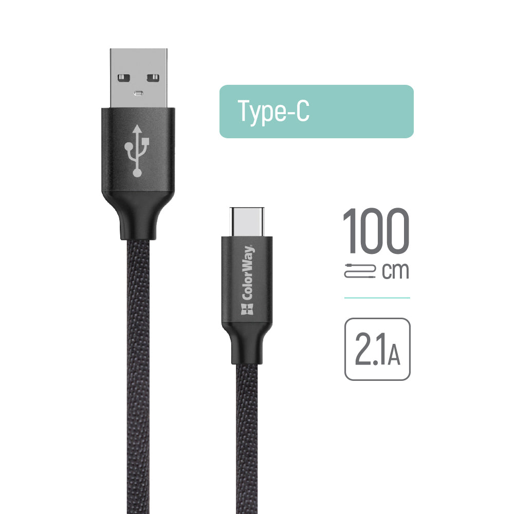 Podatkovni i punjački kabel USB-A - USB-C ColorWay CW-CBUC003, 18W, 1m, Crni