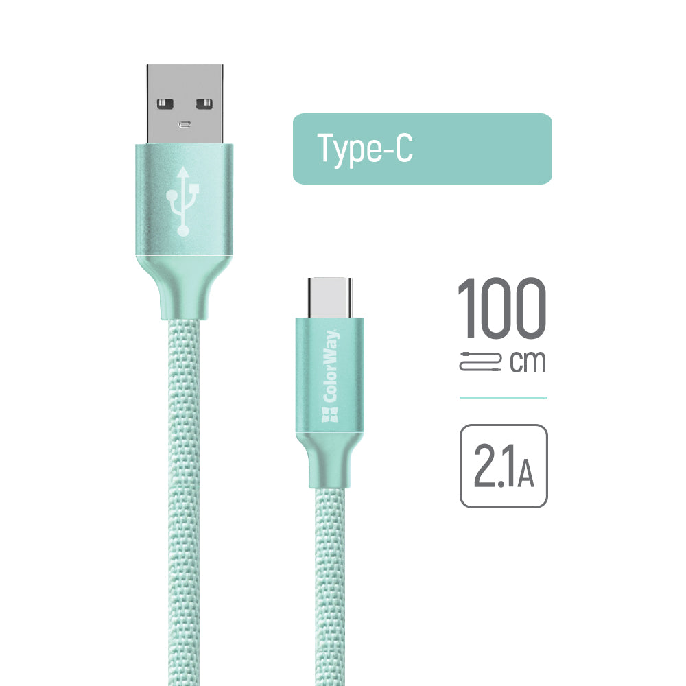 Kabel za podatke i punjenje USB-A - USB-C ColorWay CW-CBUC003, 18W, 1m, Zelen.