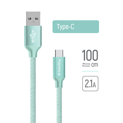 Kabel za podatke i punjenje USB-A - USB-C ColorWay CW-CBUC003, 18W, 1m, Zelen.