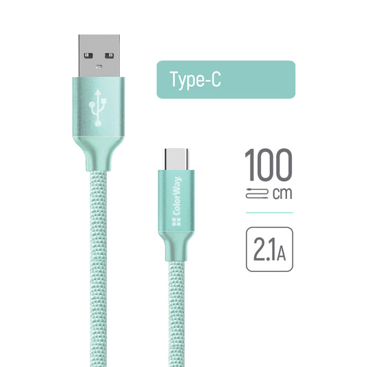 Kabel za podatke i punjenje USB-A - USB-C ColorWay CW-CBUC003, 18W, 1m, Zelen.