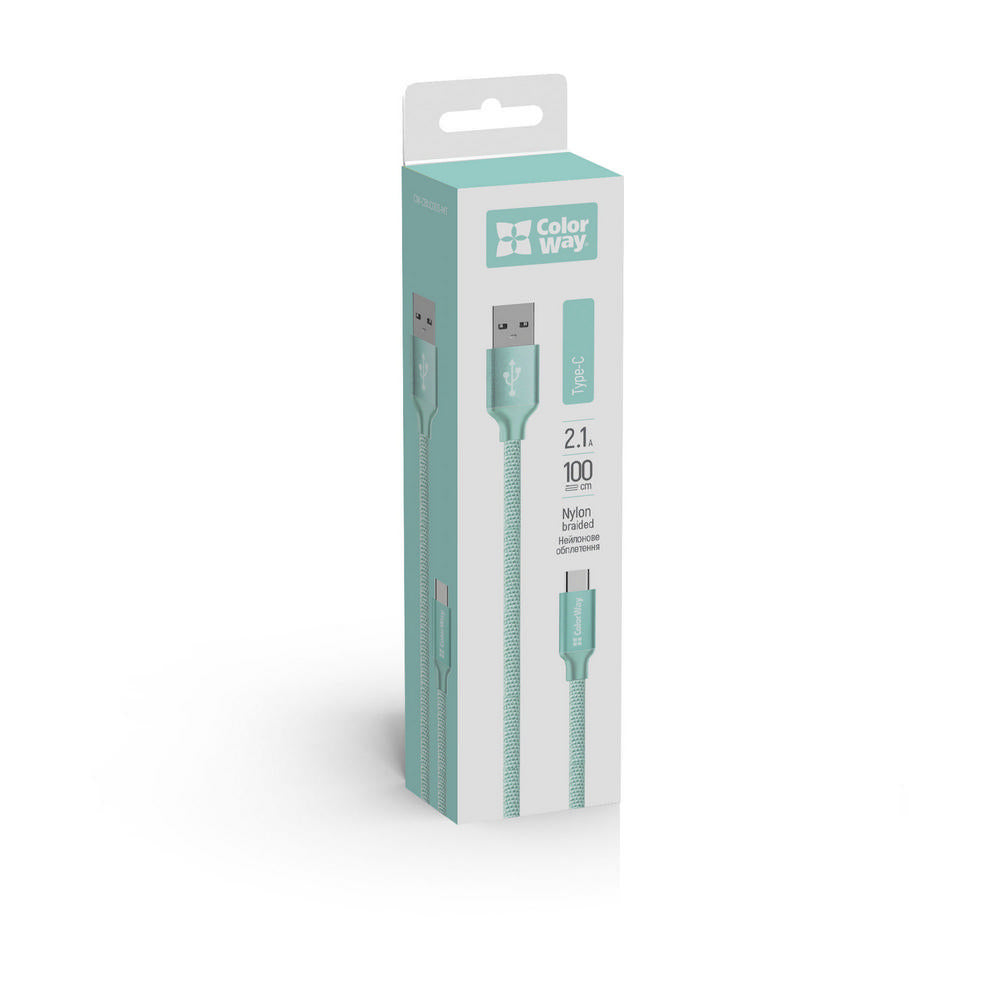 Kabel za podatke i punjenje USB-A - USB-C ColorWay CW-CBUC003, 18W, 1m, Zelen.