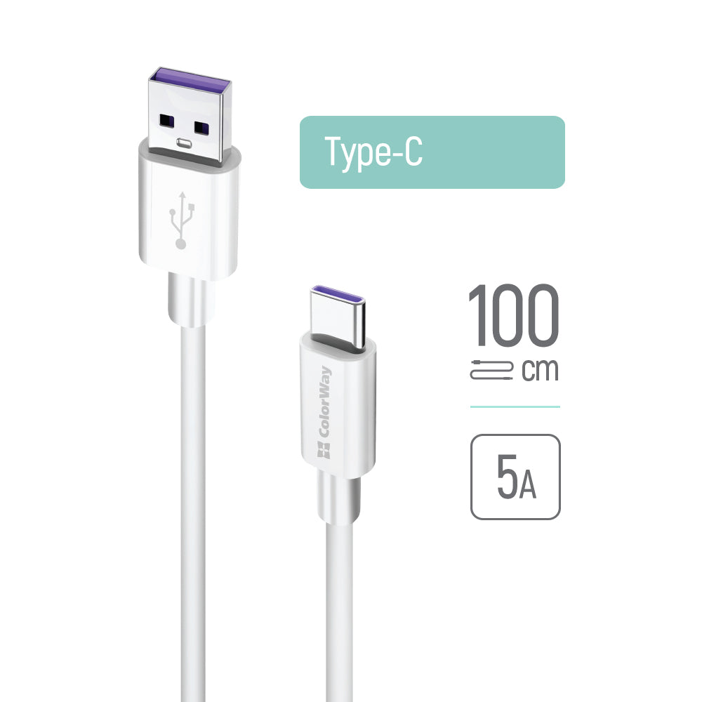 Kabel za podatke i punjenje USB-A - USB-C ColorWay CW-CBUC019, 18W, 1m, Bijeli