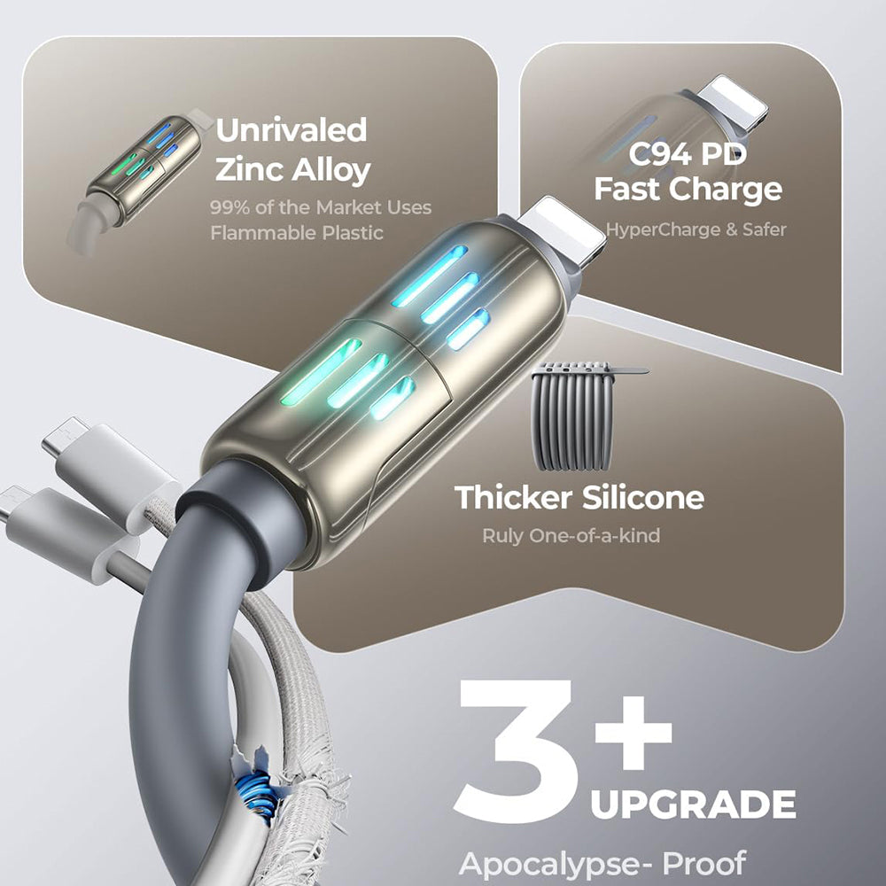 Kabel za podatke i punjenje USB-A / USB-C - Lightning / USB-C Lisen 4in1, 240W, 2m, Sivi YL0124110002