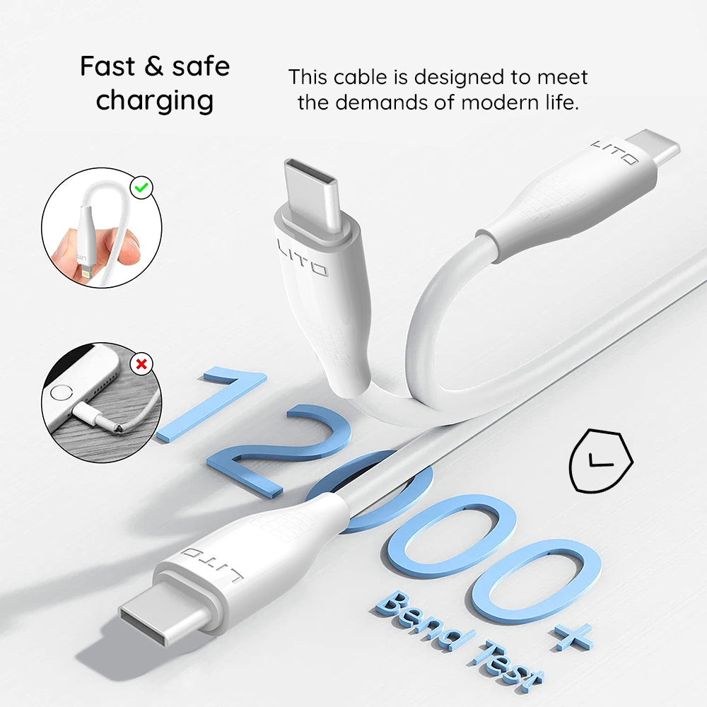 Kabel za podatke i punjenje USB-A - USB-C Lito LD03T, 18W, 1m, Bijeli