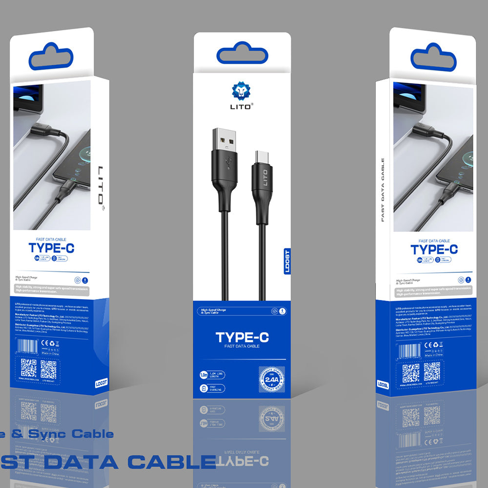 Kabel za podatke i punjenje USB-A - USB-C Lito LD06T, 18W, 1m, Crni