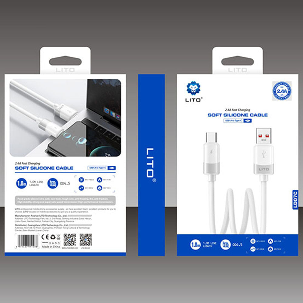 Kabel za podatke i punjenje USB-A - USB-C Lito LD07, 18W, 1m, Bijeli