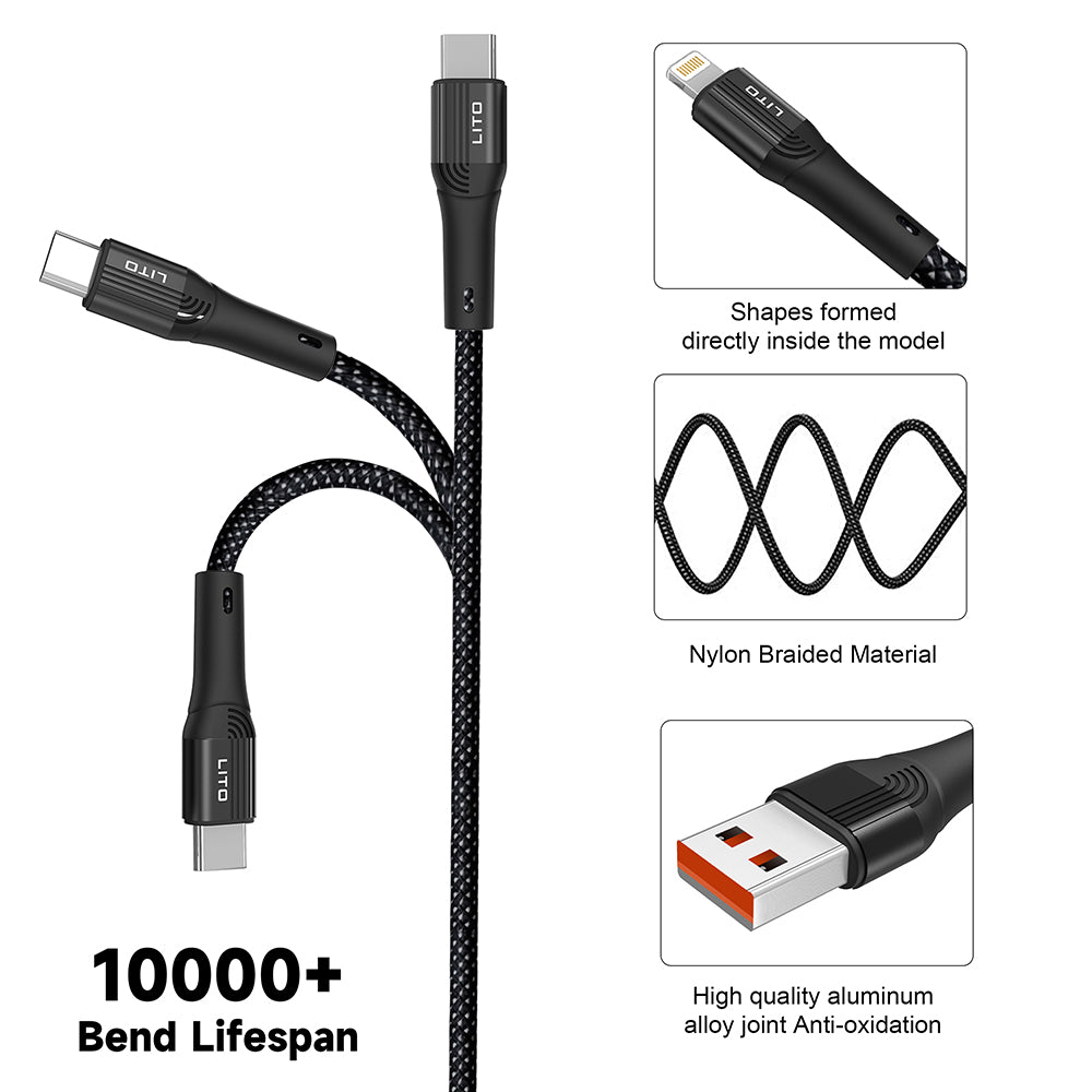 Kabel za podatke i punjenje USB-A - USB-C Lito LD14, 60W, 1m, Crni