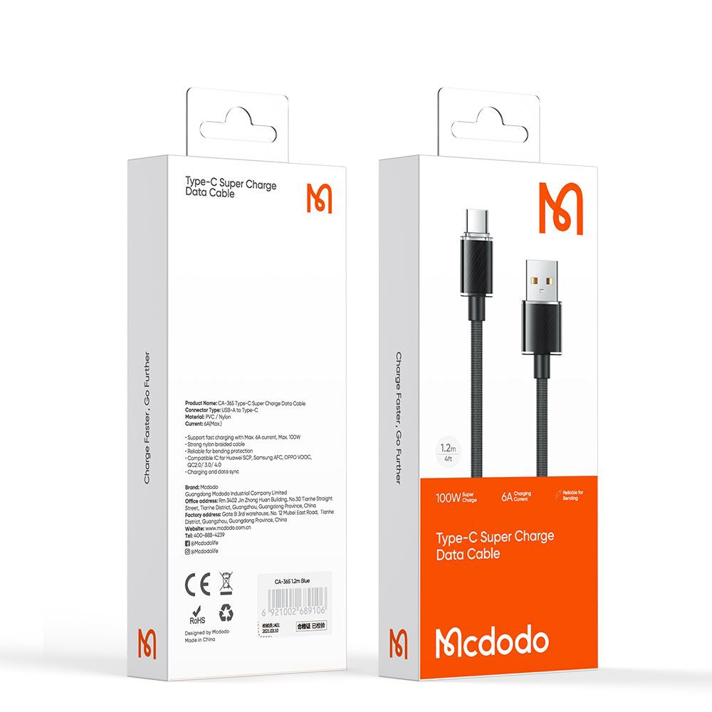 Kabel za podatke i punjenje USB-A - USB-C McDodo CA-3650, 100W, 1.2m, Crni