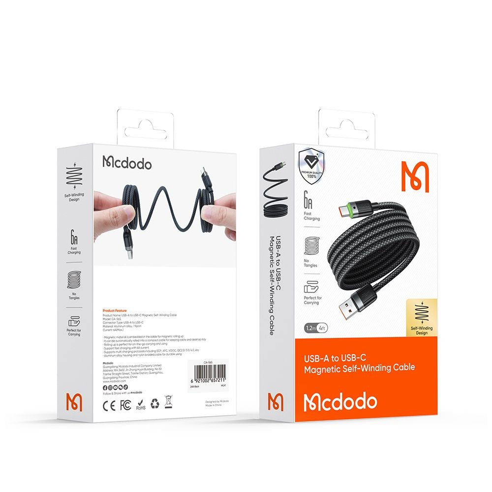 Kabel za podatke i punjenje USB-A - USB-C McDodo CA-5650 Self Winding, 66W, 1.2m, Crni