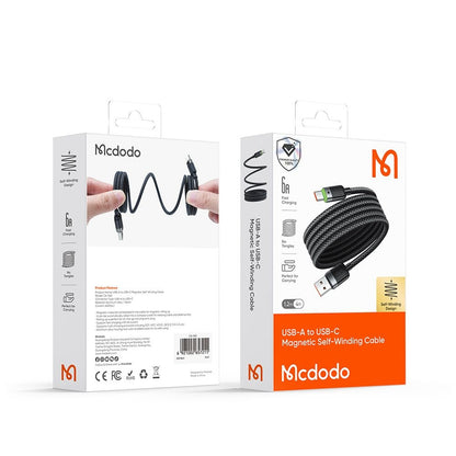 Kabel za podatke i punjenje USB-A - USB-C McDodo CA-5650 Self Winding, 66W, 1.2m, Crni