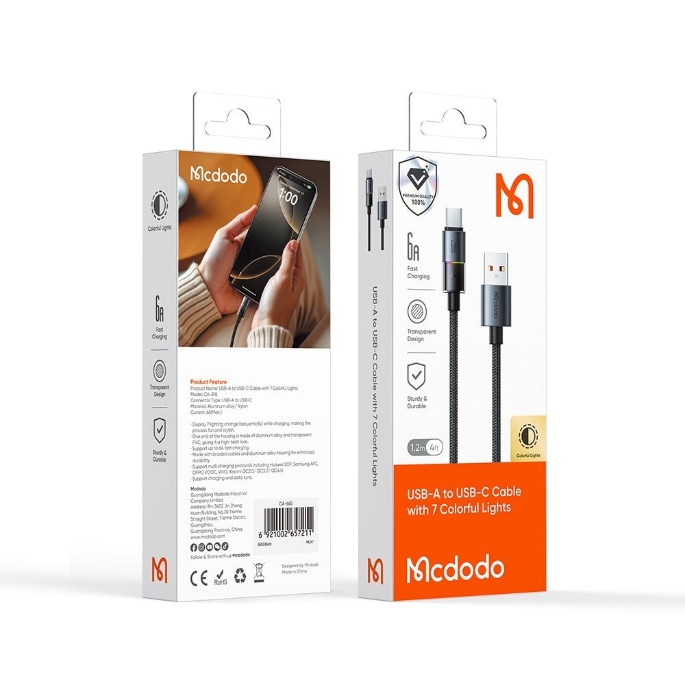 Kabel za podatke i punjenje USB-A - USB-C McDodo CA-8180 Colorful, 66W, 1.2m, Crni