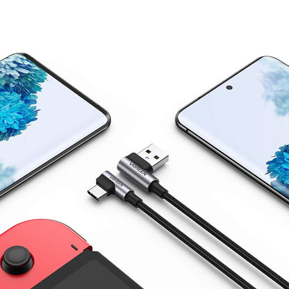 Kabel za prijenos podataka i punjenje USB-A - USB-C UGREEN US176 Angled, 18W, 3m, Sivi