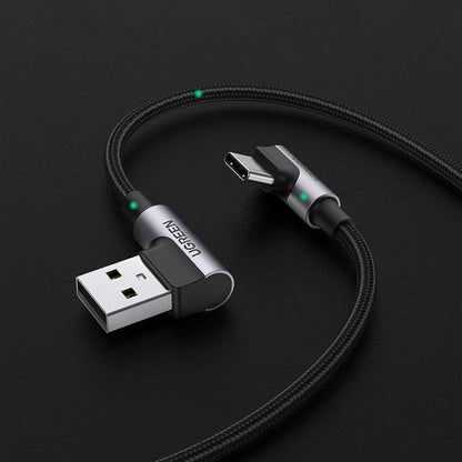 Kabel za prijenos podataka i punjenje USB-A - USB-C UGREEN US176 Angled, 18W, 3m, Sivi