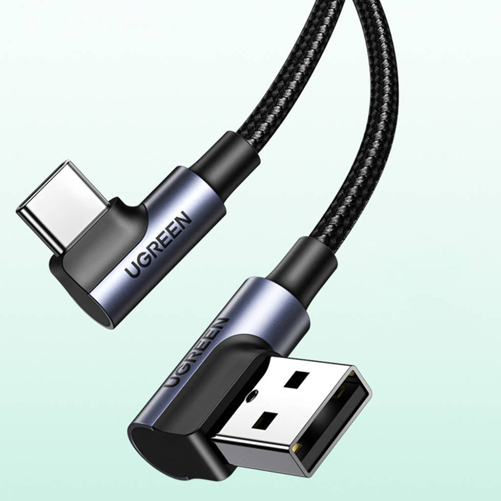 Kabel za prijenos podataka i punjenje USB-A - USB-C UGREEN US176 Angled, 18W, 3m, Sivi