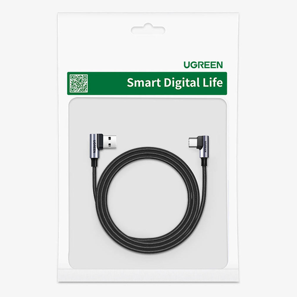 Kabel za prijenos podataka i punjenje USB-A - USB-C UGREEN US176 Angled, 18W, 3m, Sivi