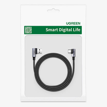 Kabel za prijenos podataka i punjenje USB-A - USB-C UGREEN US176 Angled, 18W, 3m, Sivi