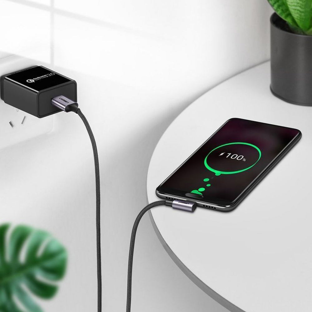 Kabel za podatke i punjenje USB-A - USB-C UGREEN US284 Angled, 18W, 0.5m, Sivi