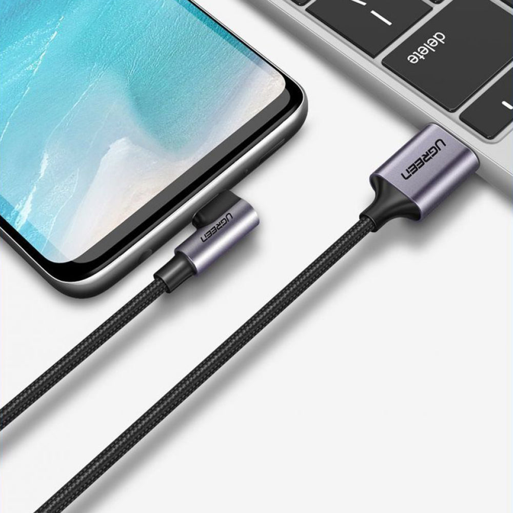 Kabel za podatke i punjenje USB-A - USB-C UGREEN US284 Angled, 18W, 0.5m, Sivi