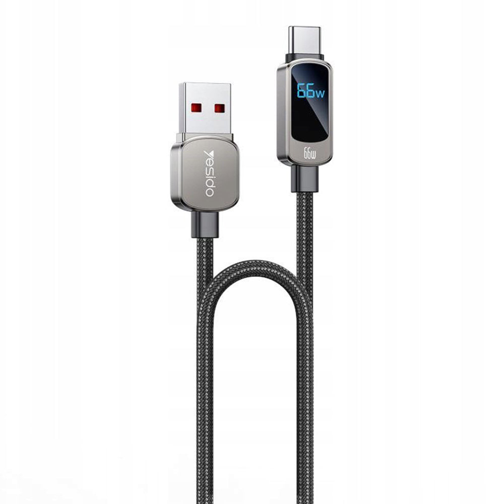 Kabel za prijenos podataka i punjenje USB-A - USB-C Yesido CA128C Display, 66W, 1.2m, Crni