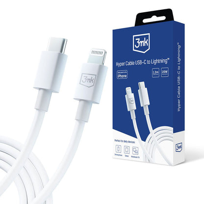 USB-C kabel za prijenos podataka i punjenje - Lightning 3MK Hyper, 20W, 1.2m, Bijeli