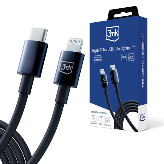 Kabel za podatke i punjenje USB-C - Lightning 3MK Hyper, 20W, 1.2m, Crni
