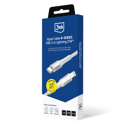USB-C kabel za prijenos podataka i punjenje - Lightning 3MK Hyper N, 27W, 1m, Bijela