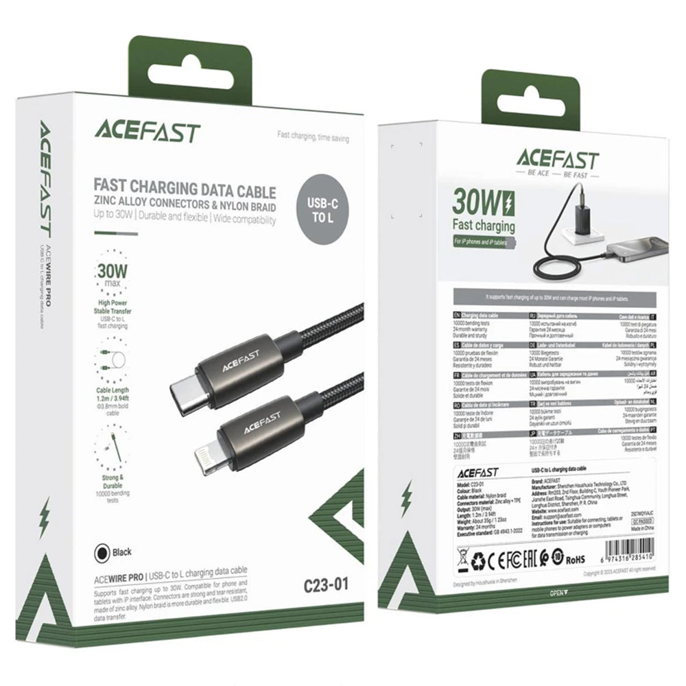 Kabel za podatke i punjenje USB-C - Lightning Acefast C23-01, 30W, 1.2m, Crni
