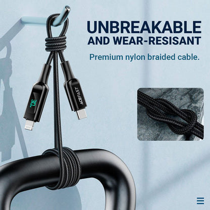 Kabel za prijenos podataka i punjenje USB-C - Lightning Acefast C6-01 Display, 20W, 1.2m, Crni