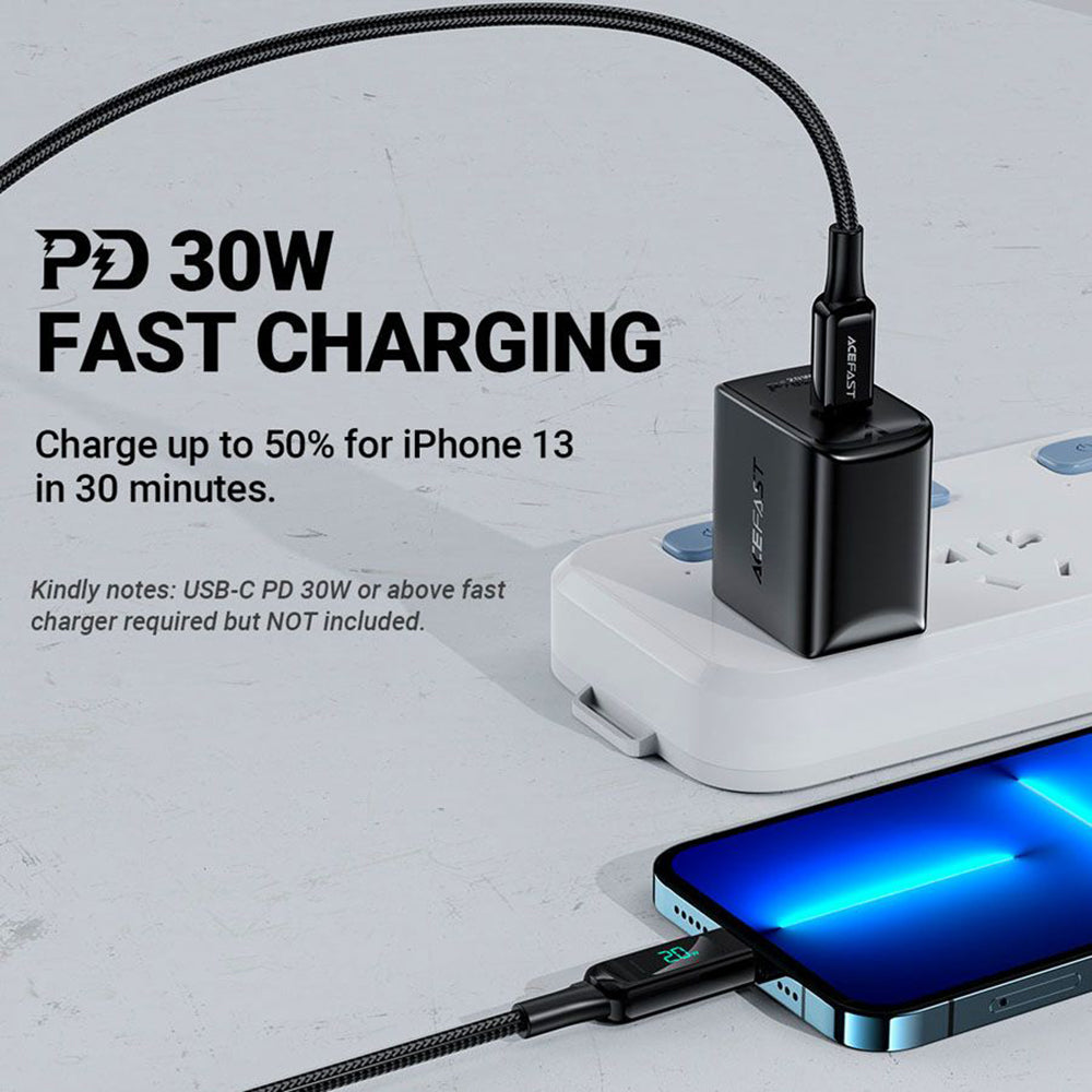 Kabel za prijenos podataka i punjenje USB-C - Lightning Acefast C6-01 Display, 20W, 1.2m, Crni