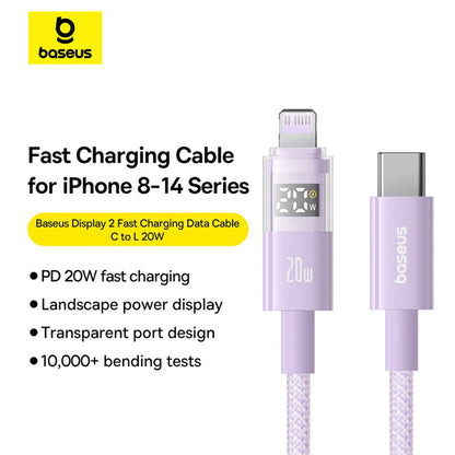 Kabel za podatke i punjenje USB-C - Lightning Baseus Display 2, 20W, 2m, Ljubičasti P10382703511-01